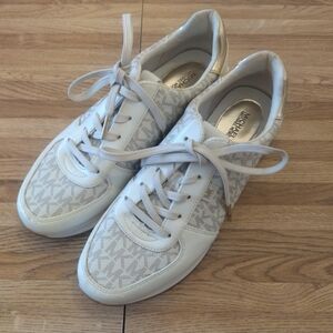 Michael Kors Cream and Gold Logo Lace-Up Sneakers